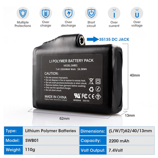 Battery Pack 2200mAh 7.2V for IcePro Gloves - Icespheric