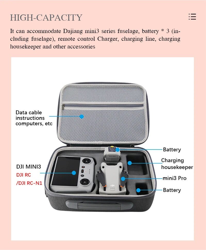 DJI Mini 3 Pro Waterproof Portable Case Bag Controller Battery Storage Box Shoulder Bag for Mini 3 Pro - Icespheric