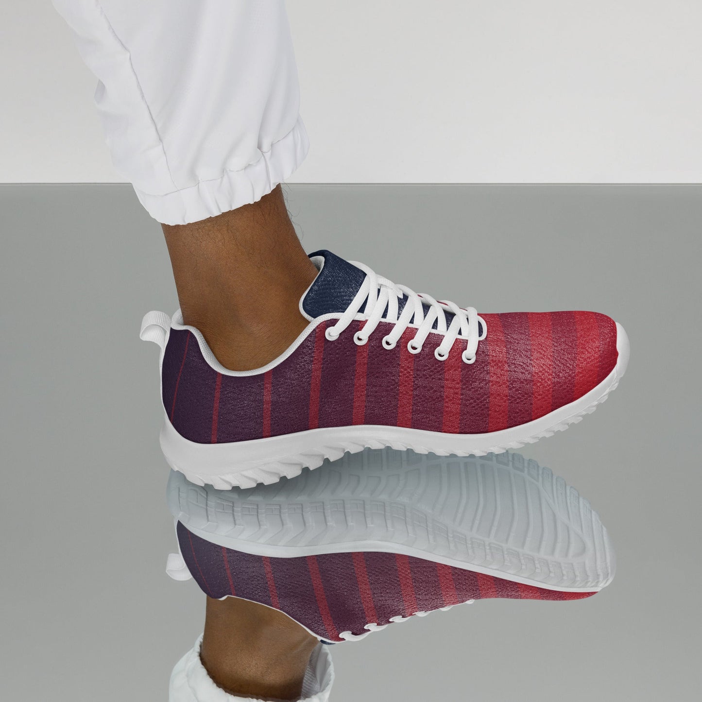 Men’s Athletic Shoes Red Blue Stripe Trainers