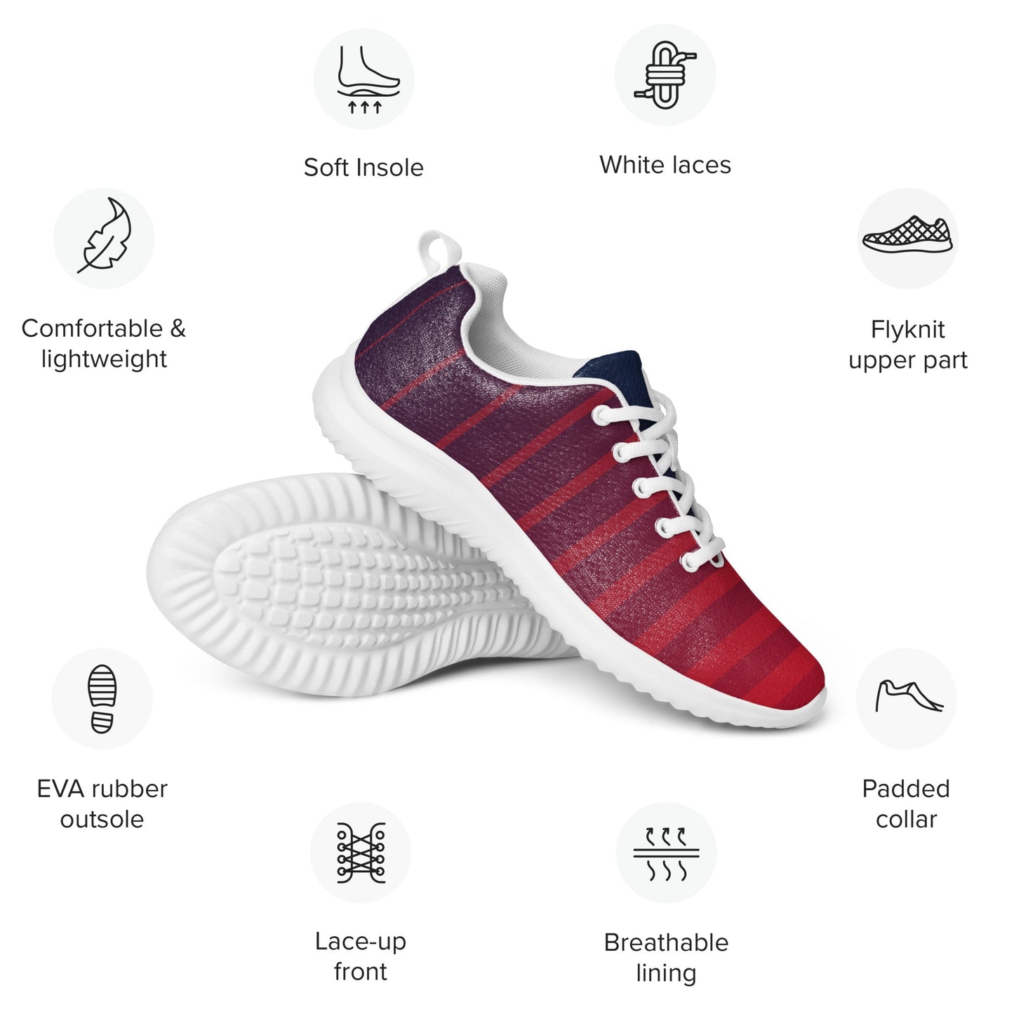 Men’s Athletic Shoes Red Blue Stripe Trainers