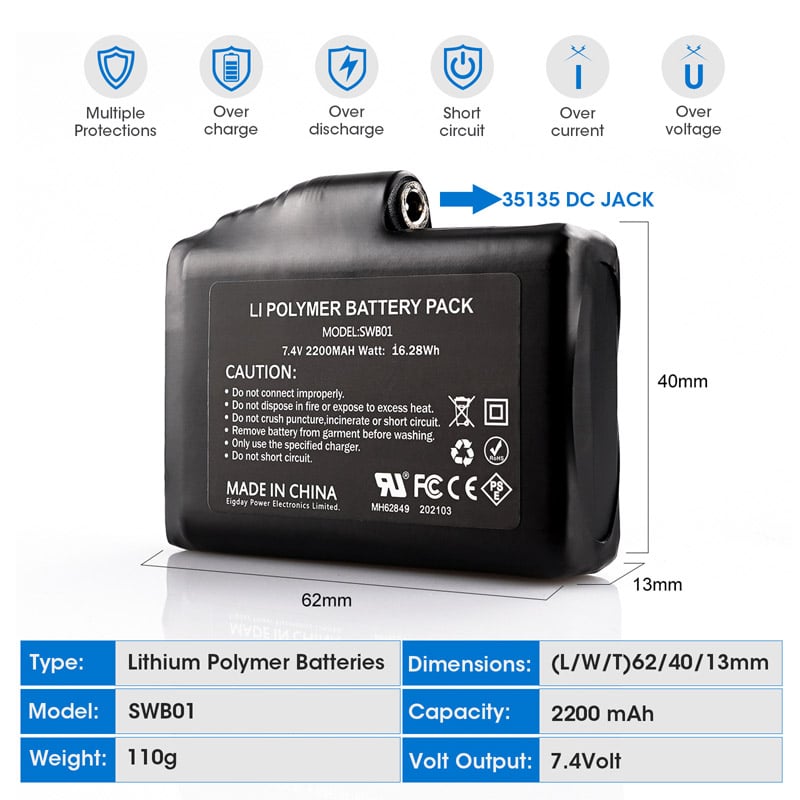 Battery Pack 2200mAh 7.2V for IcePro Gloves - Icespheric
