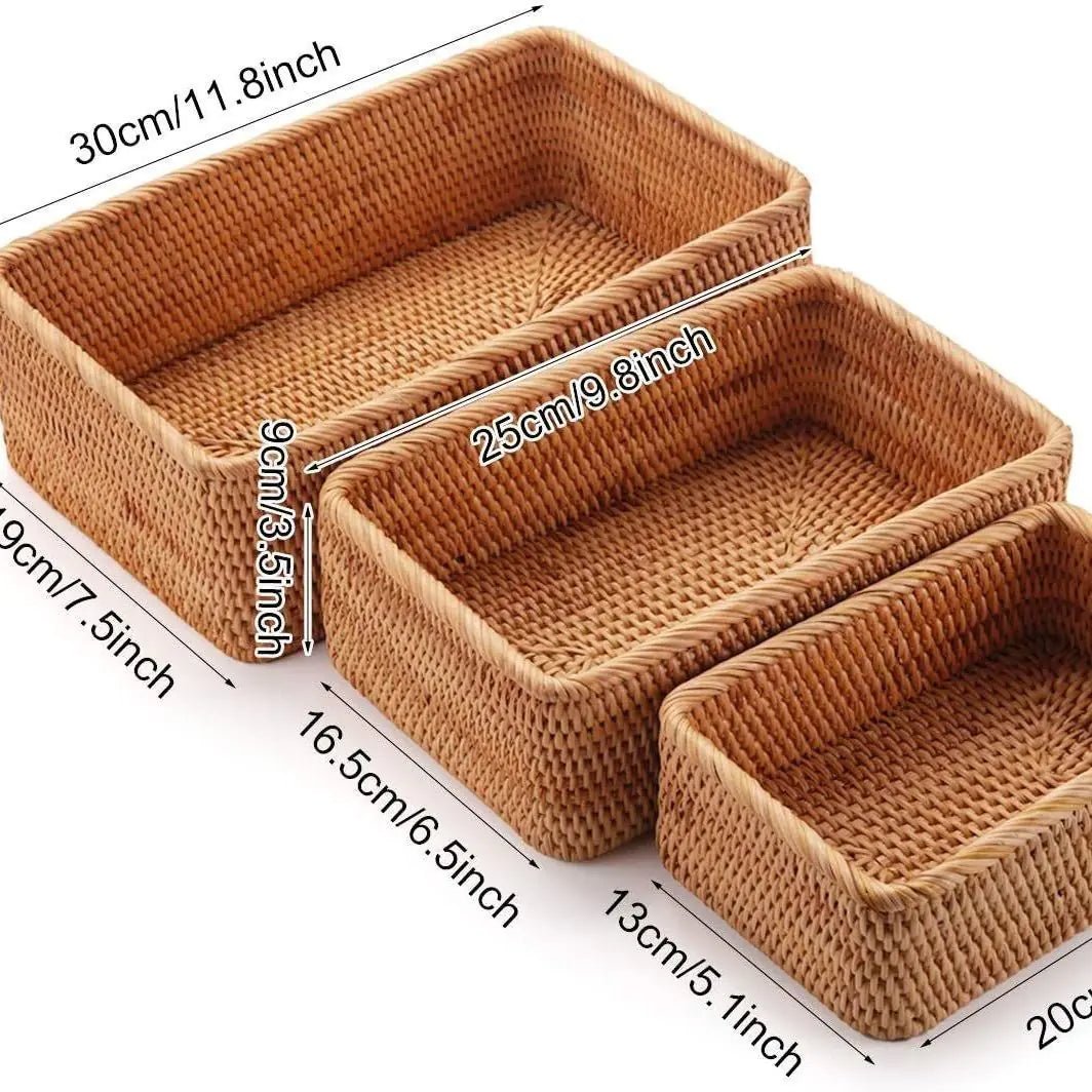 Handmade Vietnamese Wicker Candy Basket Set (3 Pieces) - Icespheric