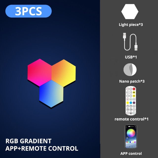 LED Honeycomb Wall Lights RGB Gaming Hexagon Panel Smart Modular Lamp