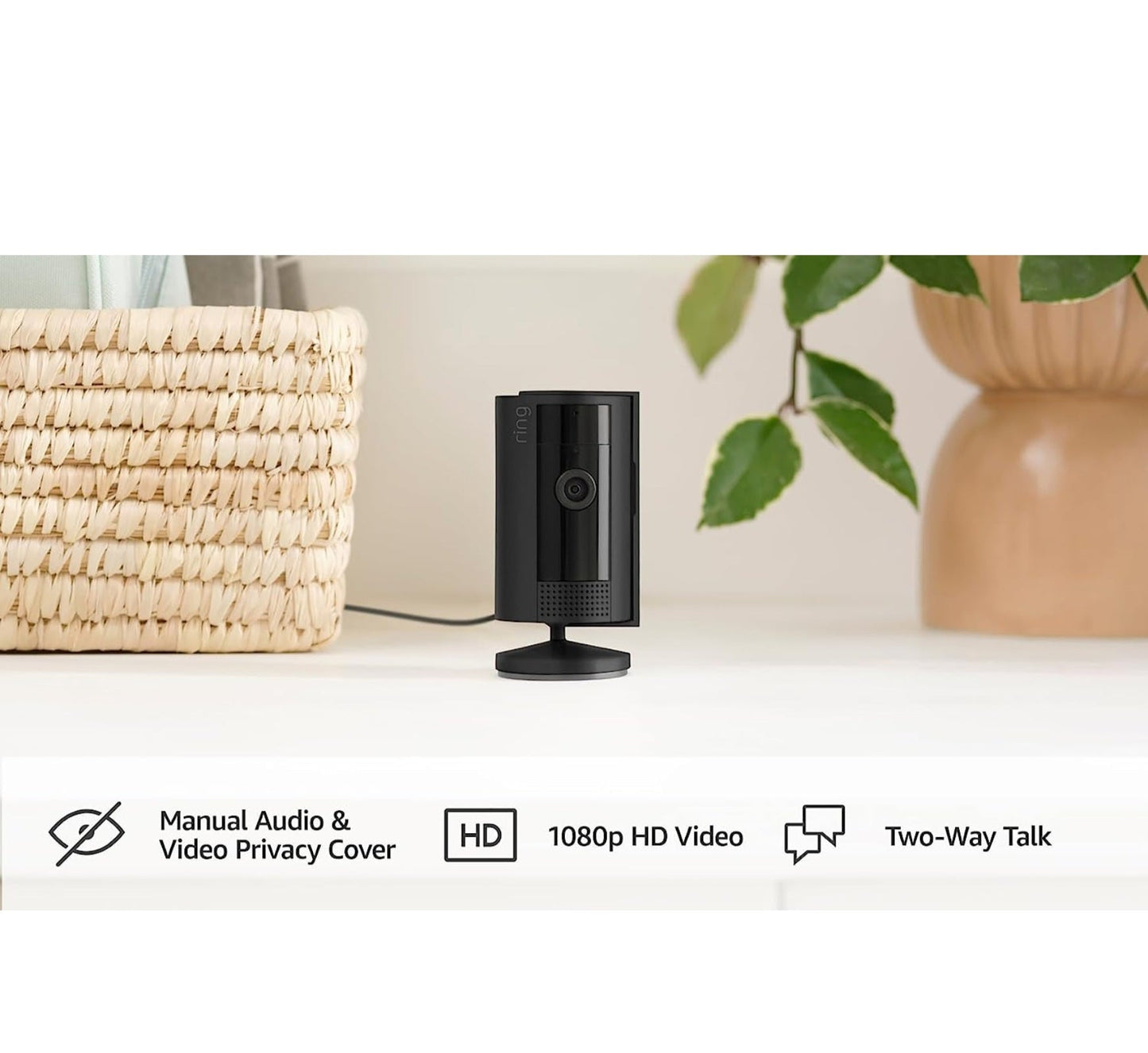 2nd Gen Ring Indoor Wi-Fi Camera FHD1080p W/Alexa | UK Plug | White | Black