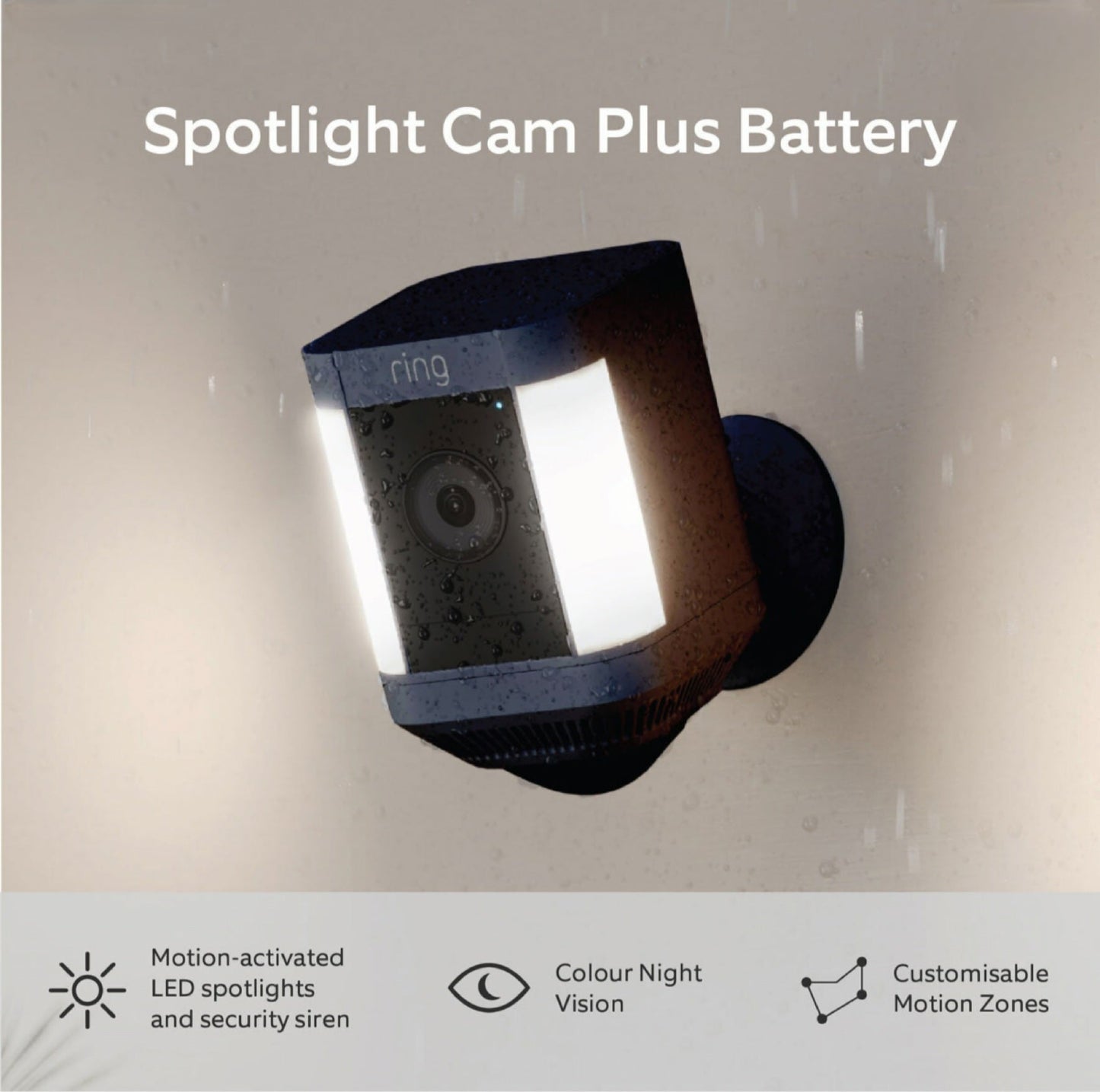 Ring Spotlight Cam Plus | Battery | Wireless | Outdoor Security Camera 1080p HD Video, Two-Way Talk, LED Spotlights, Siren